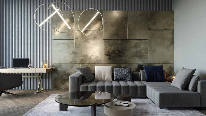 Luxury living room feature wall